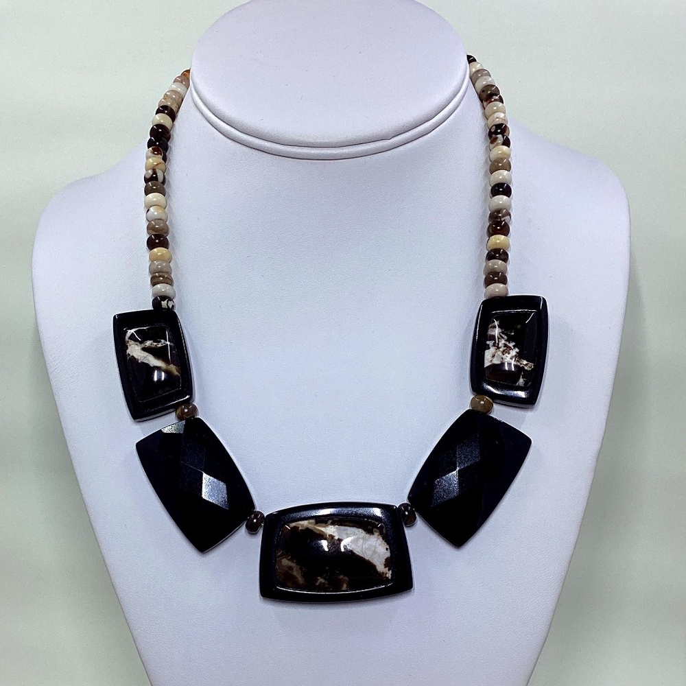 Jay King Reversible Peanut Wood and Black Amphibole Beaded